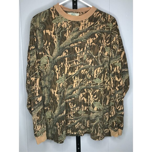 Vintage Mossy Oak Green Leaf Long Sleeve XL Camo Hunting USA Single Stitch - Picture 1 of 6